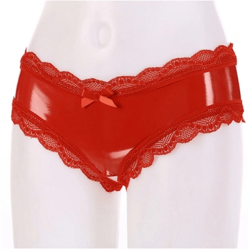 Erotic V-Back Panties with Lace Trim / Women's Crotchless Lingerie / Sexy Wet Look Underwear - EVE's SECRETS